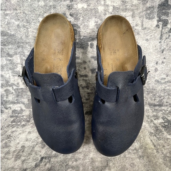 Birkenstock Womens 38 Boston Oiled Leather Clogs Solid Elemental Blue Comfort - Picture 2 of 13